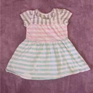 Children's Place Est 1989 Grey Pink Blue Pastel Striped Casual Dress 18-24 Month